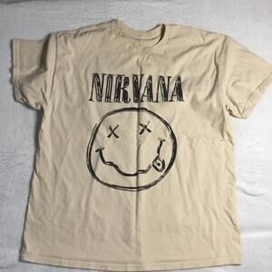 Nirvana  Smiley Face Graphic Band T-shirt Cream short sleeve XL